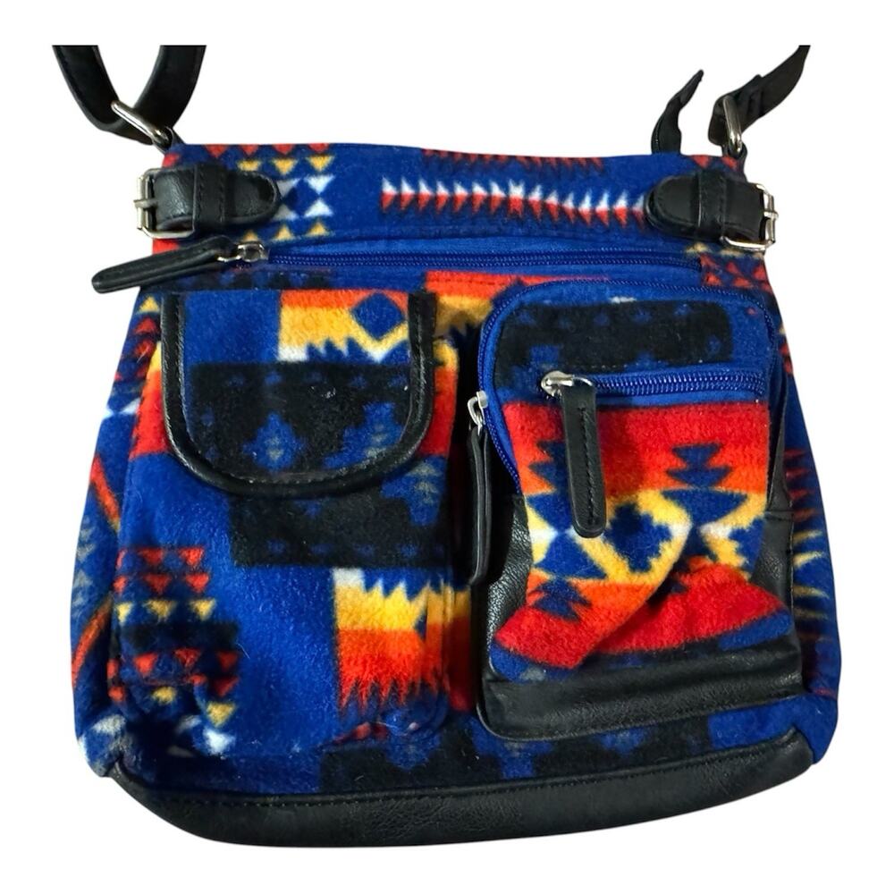 Southwest Aztec Saddle Blanket Style Purse Blue Orange Black Shoulder Bag - Picture 2 of 7